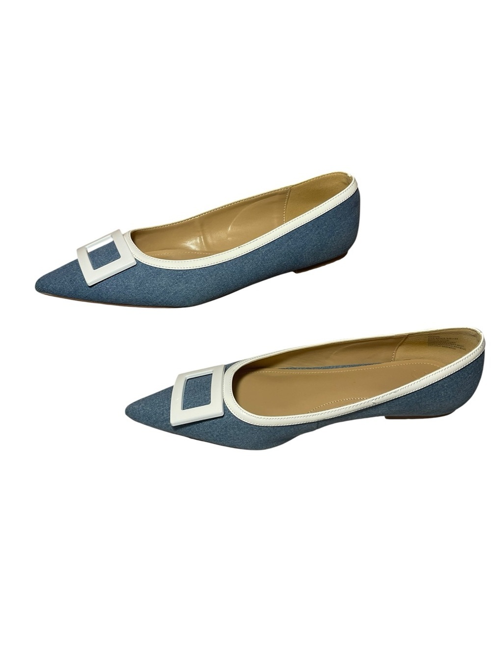 J ferrar Pointed Denim Blue Ballet Flats with White Trim